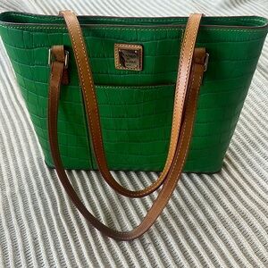 PRE-LOVED Dooney and Bourke Green Croc Embossed Leather Tote Bag